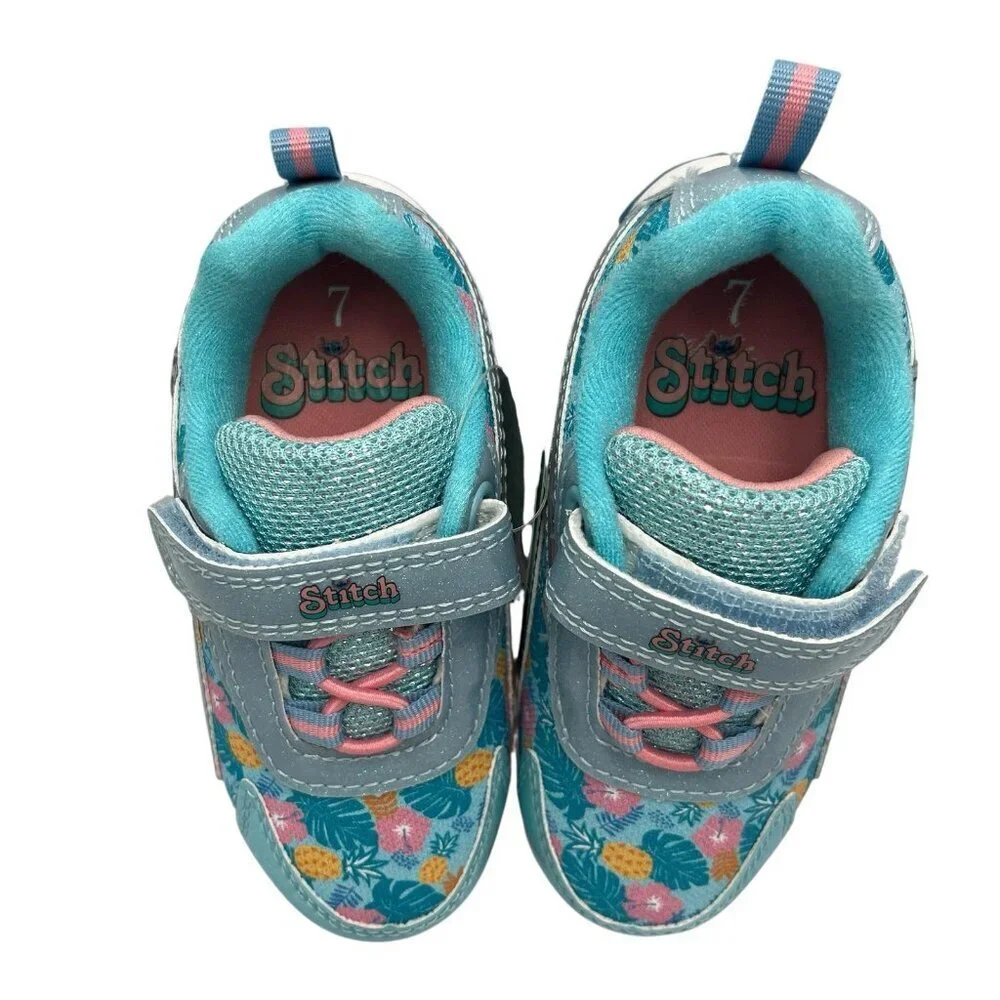 New Disney Lilo and Stitch Aloha Toddler Girl Light Up Sneakers Size 7 Shoes Box